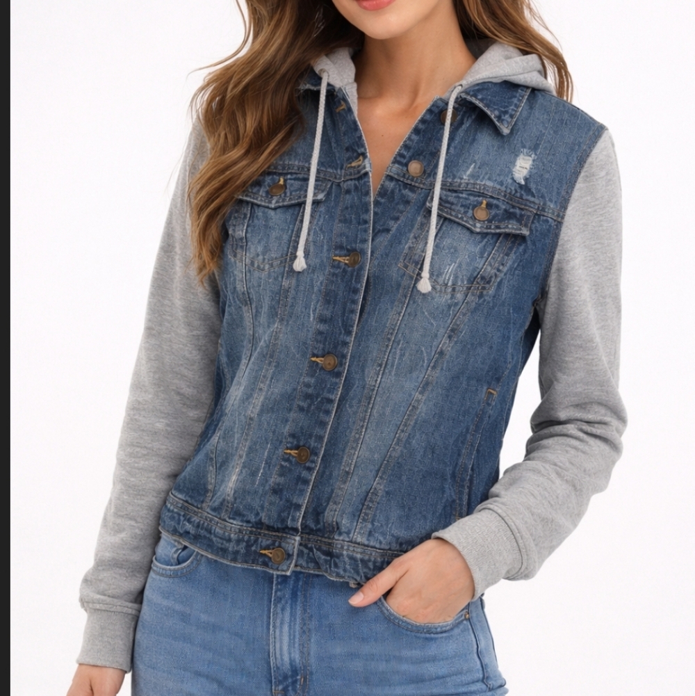 Life In Progress Hooded Jean Jacket Size M